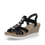 Load image into Gallery viewer, Rieker 619B2-00 Dress Wedge Sandals
