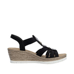 Load image into Gallery viewer, Rieker 619B2-00 Dress Wedge Sandals
