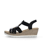 Load image into Gallery viewer, Rieker 619B2-00 Dress Wedge Sandals

