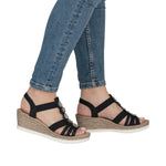 Load image into Gallery viewer, Rieker 619B2-00 Dress Wedge Sandals
