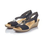 Load image into Gallery viewer, Rieker 624H6-00 Wedge Black Sandals
