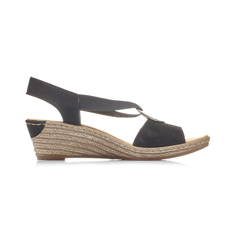 Rieker 624H6-00 Wedge Black Sandals